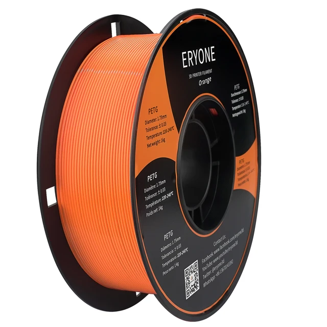 ERYONE PETG Filament 1kg 1.75mm ±0.03mm For 3D Printer,1KG (2.2LBS) 3D Printing Fast Shipping PETG Orange