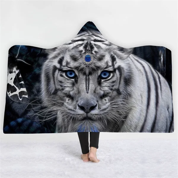 36 цветов животное тигр с капюшоном Одеяло Шерпа флис океан синий носимые Плюшевые плед на кровать диван толстый теплый B67 - Цвет: 13