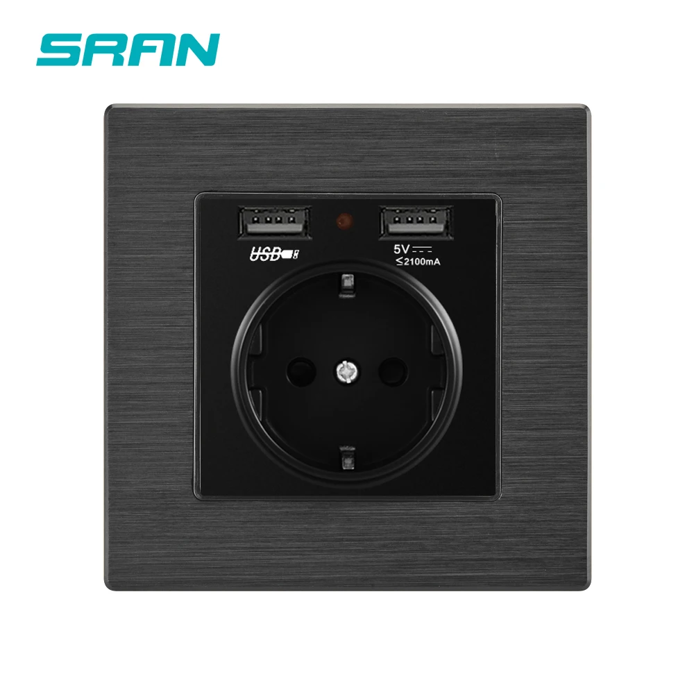 

EU wall power socket aluminum brushed panel 86*86mm with USB mobile charging interface luxury home accessories