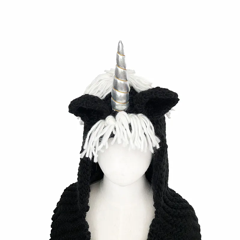 Зимние детские Unicorn шапки крючком мультфильм с шарфом карман с капюшоном вязаная шапка Косплей фотографии для мальчиков и девочек