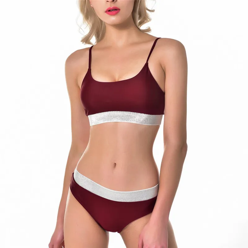 

Sexy Simple Bikini Hoop Decoration Comfortable Solid Color Split With Chest Pad Without Steel Support Swimsuit Suit