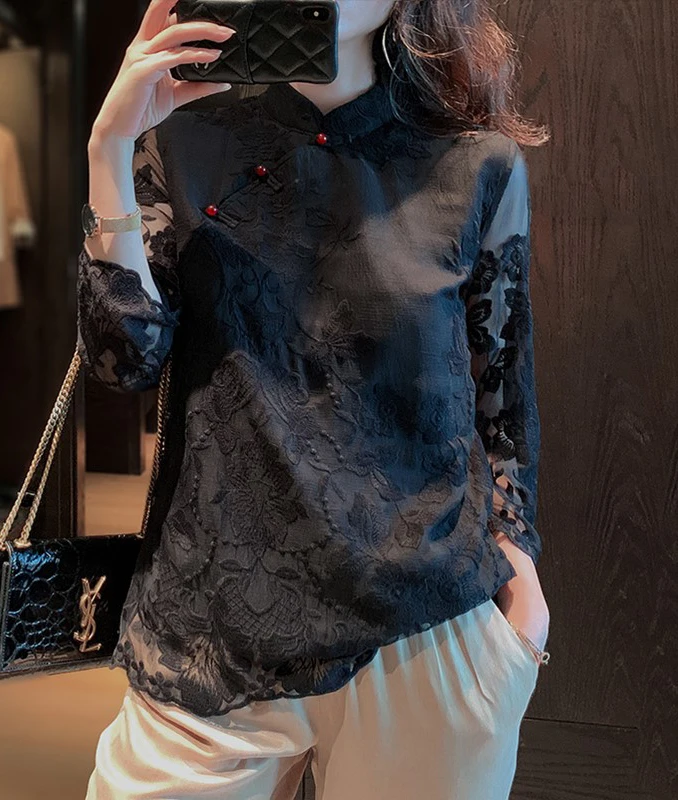 chinese style lace qipao top vintage women asian costume traditional embroidery shirt cheongsam tops