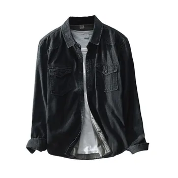 

Spring autumn men's casual denim shirt coat cotton wash denim slim long sleeve shirt Lapel tops M-3XL