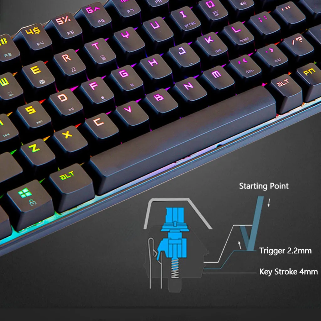 68-клавиша механическая клавиатура RGB подсветкой Проводная игровая клавиатура, сверх тонкое зарядное устройство и светло-розовым игровая мышь беспроводная мышь# G20