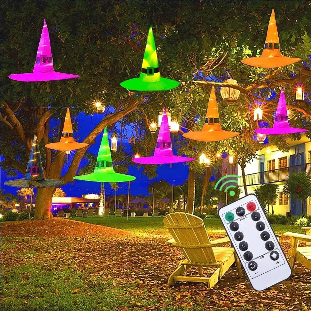 

FROGBRO 8PCS Glowing Witch Hat Halloween Outdoor Light waterproof Hanging Lights String Battery Operated Halloween Decor