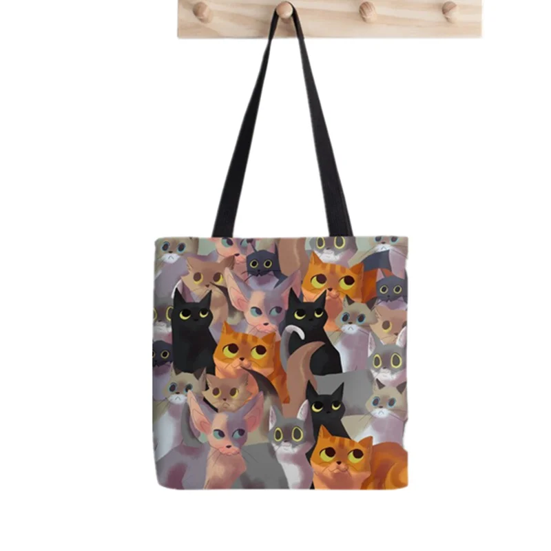 2021 Shopper Lotsa cats Tote Bag Printed Tote Bag women Harajuku shopper handbag girl Shoulder shopping bag Lady Canvas Bag