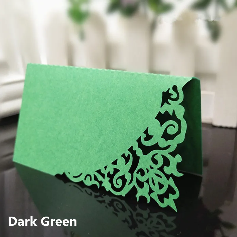 DarkGreen 50 шт пустотелый лазерный резной свадебный стол карты свадебные/детский душ место именные карты ужин банкетный стол посадочные карты 6ZSH870 - Цвет: DarkGreen