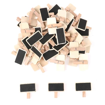 

50 Mini blackboard wood message slate rectangle clip clip panel card memos label