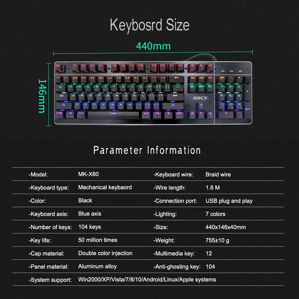104 клавиша Проводная клавиатура с подсветкой Клавиатура с подсветкой USB RGB эргономичная геймерская клавиатура для планшетного компьютера