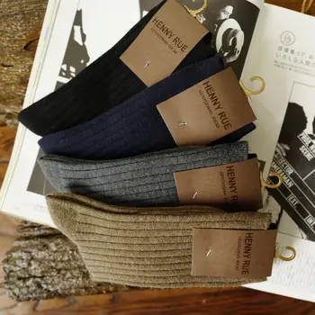 

New autumn and winter pure color wool socks, men's classic simple wide-drawing middle tube rabbit wool socks