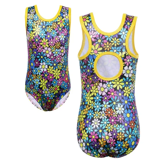 BAOHULU Girls Ballet Jumpsuit 3D Print Gymnastics Leotards for Girls Sleeveless Dancing Ballet Skirt Athletic Bodysuit B257 YellowFlower