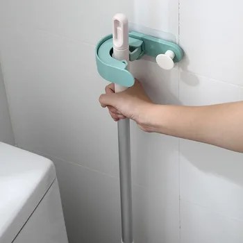 

Household Mop Double Buckle No Trace Broom Storage Rack Multifunction Wall-mounted Broom Double Buckle With Bathroom Hook