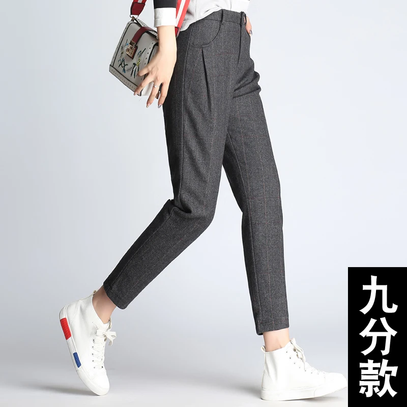 Ankle Length Pants Шерстяные брюки-шаровары новые женские зимние брюки клетчатые стильные брюки длиной до щиколотки ретро модные высококачественные женские брюки - Цвет: Ankle Length Pants