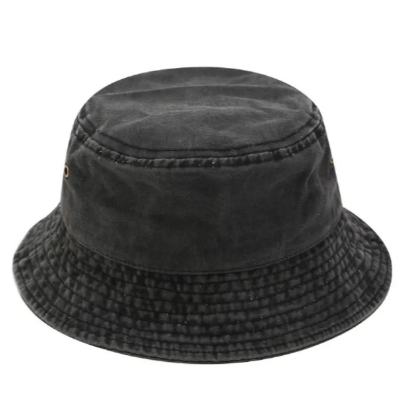 Vintage Washed Denim Bucket Hat Blank Jean Fishing Cap Flat Top Fisherman Sun Hat Wide Brim Beach Panama Outdoor Sports Sunhat - Цвет: Черный