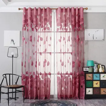 

Purple Leaf Sheer Curtain for Bedroom Burnout Flolar Rustic Modern Pastoral Window Screening Organza Drapes JS164C