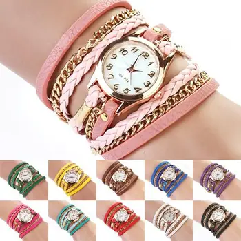 

Women Vintage Multilayer Faux Leather Alloy Braided Bracelet Wrist Watch Jewelry