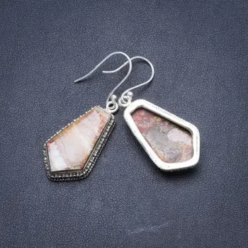 

Natural Crazy Lace Agate Handmade Unique 925 Sterling Silver Earrings 2" Y2105