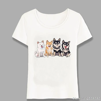 

Shiba Inu Dog Squad Print T-Shirt Summer Fashion Women T-Shirt Cute Dog Funny Design Girl Casual Tops Simple Woman Tees Harajuku