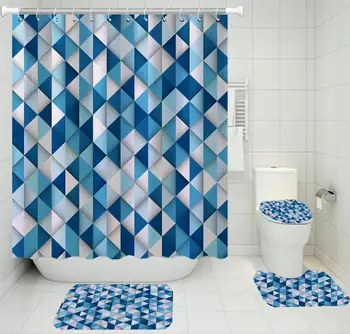

3D Printing Geometric Bathroom Set Polyester Waterproof Shower Curtain Toilet Mat Non-slip Mat Home Decoration Products