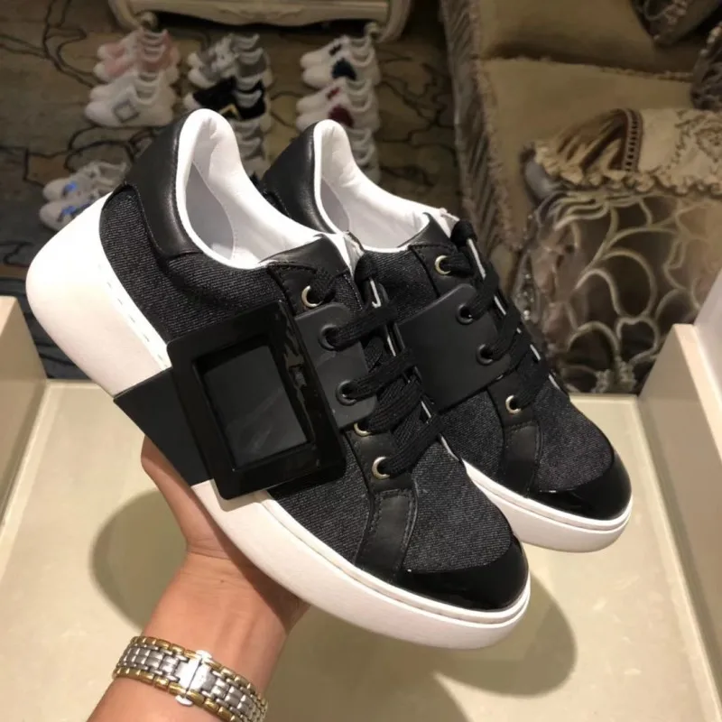 Euro Designer New Mixed Colors Square Buckle Womens Casual Leather Shoes Genuine Leather Round Toe Lace Up Increase Shoes