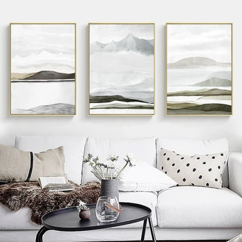 

Abstract Mountain Landscape Light Colored Wall Art Canvas Painting Gallery Prints Poster Picture Living Room Interior Home Decor