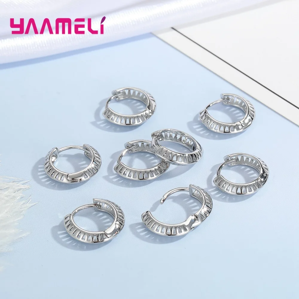 100% Real 925 Sterling Silver Earrings Statement Heart Star Square Round Geometric Hoop Flexible Earwire Leverback Women Jewelry