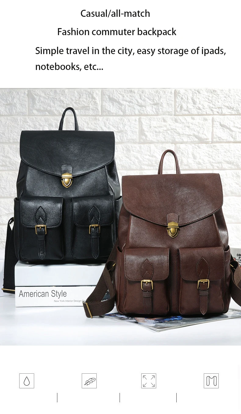 

2020 autumn and winter new top leather European and American casual retro backpack large capacity leather college style backpack