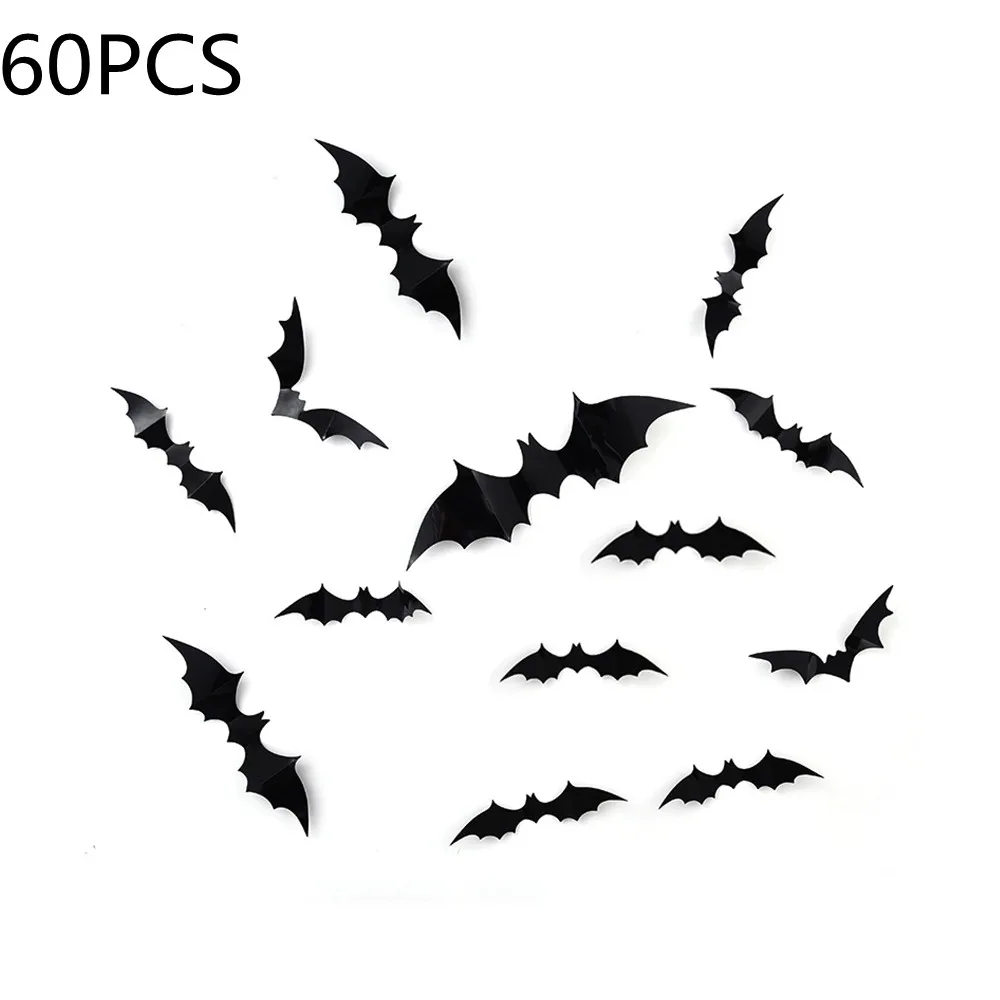 

​ 60PCS Halloween Decorations PVC 3D Bats Scary Wall Decal, 2021 Upgraded 4 Size Halloween Decor Party Decorations Stickers
