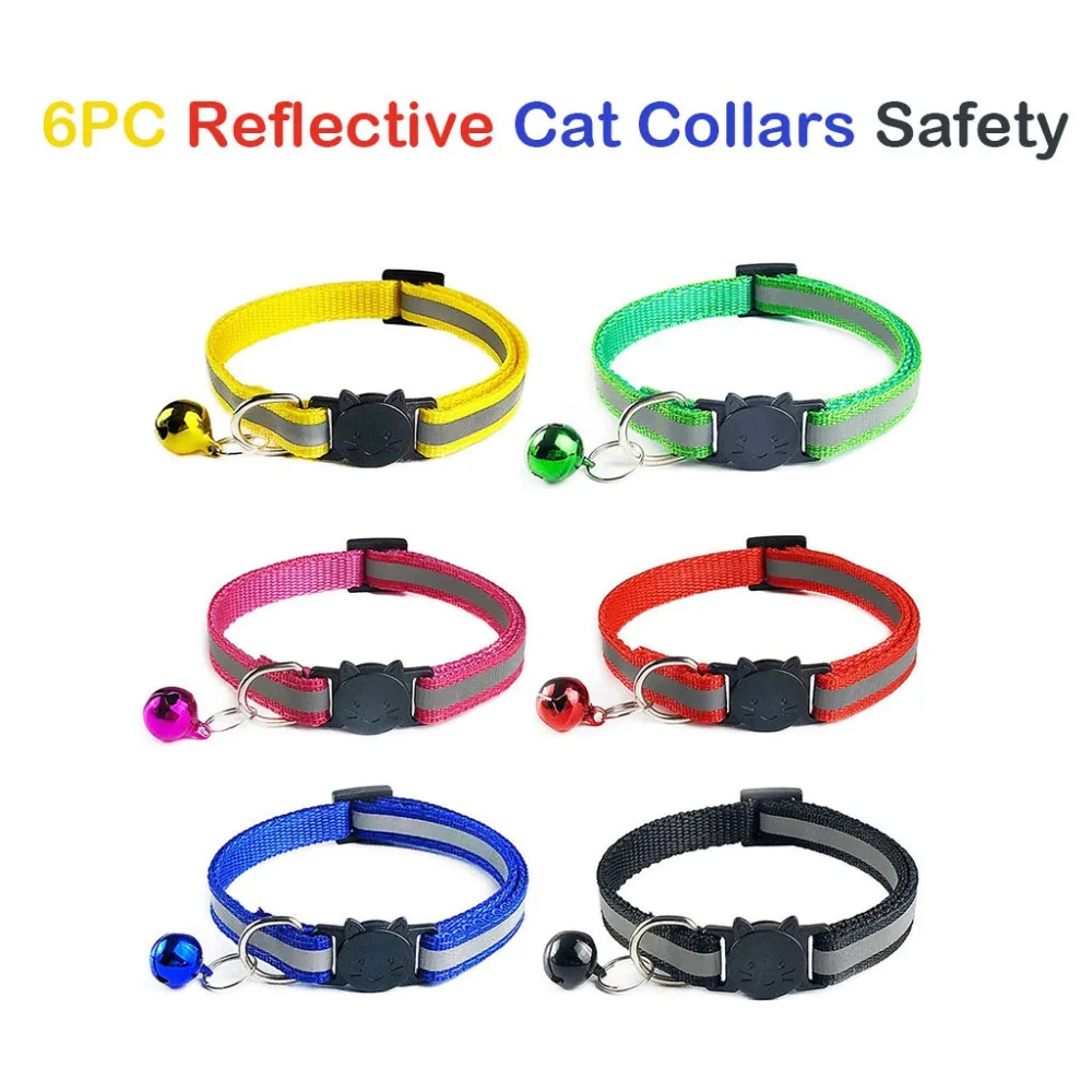 collar gato 6 PACK Reflective Cat Collars Safety Quick Release with Bell- Adjustable 19-32cm ошейник для кошек (1)