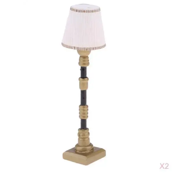 1:12 Dollhouse Miniature Furniture 2 Pieces White Lampshade Floor Lamp Light Model (Just A Decor Not LED)