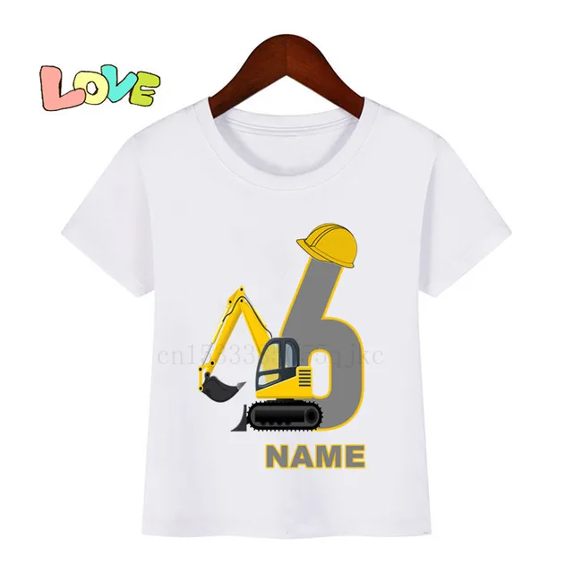 Baby Kids Cartoon Excavator Birthday Number Name Print T Shirt Children Birthday T-shirts Boy&Girl Funny Gift Tshirt Present 16