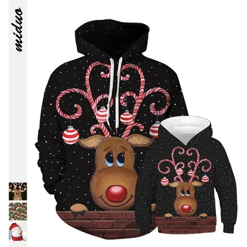 

Father Son Hoodies Daddy and Me Shirts Funny Christmas Deer Pattern Family Matching Clothes Mother Daughter Son Outfits Pajamas