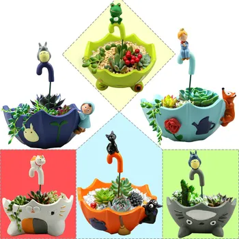 

Hot 9-Style Cartoon Cute totoro flower pot farmhouse decor Resin Creative Crafts planters Home office garden succulent plant pot