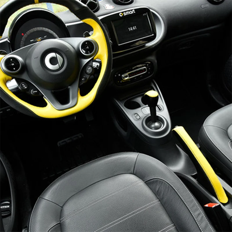 Auto Gear Shift Lever Leather Sleeve Parking Brake Protective Cover For Smart 453 Fortwo Forfour Car Decoration Accessories