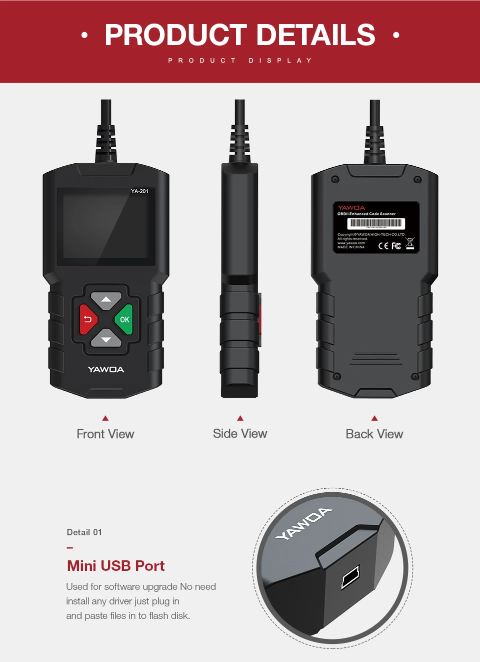 EDIAG YA-201 автомобильный OBD2 сканер двигателя YA201 код ридер Обновление через USB Время жизни OBD 2 автомобиля диагностический инструмент PK NT201 AL319