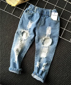 

New 2019 Baby Boys Clothing Girls Clothing Children Broken Hole Jeans Baby Boys Girls Jeans Brand Jeans 1-6Yrs