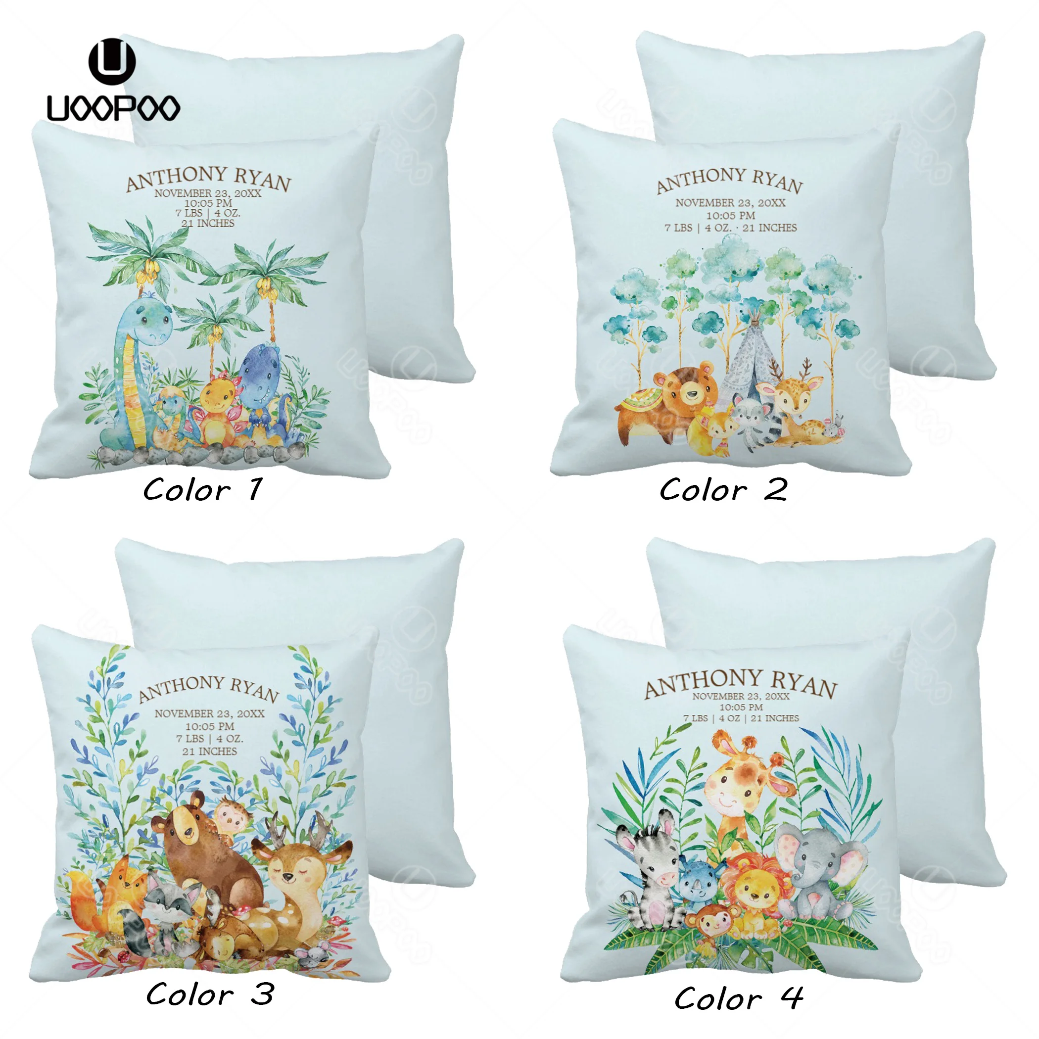 

Custom Kids Cushion Cover Cute Dinosaur Safari Jungle Woodland Animals Cushion Cover Square Polyester Children Pillow Case 45*45