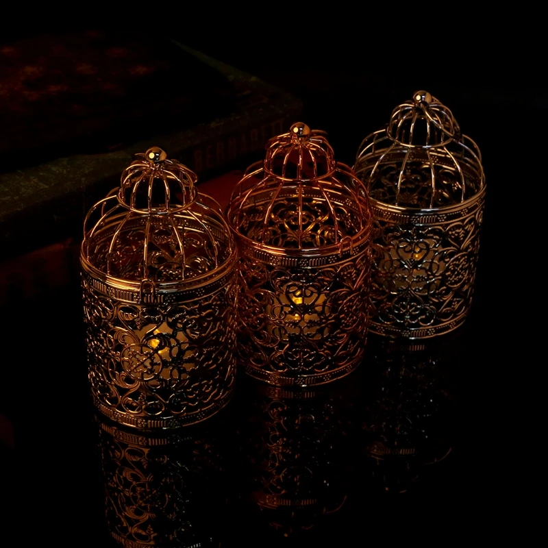 Полый Держатель Подсвечники Tealight подвесной фонарь винтажная клетка для птиц 3 цвета E65B