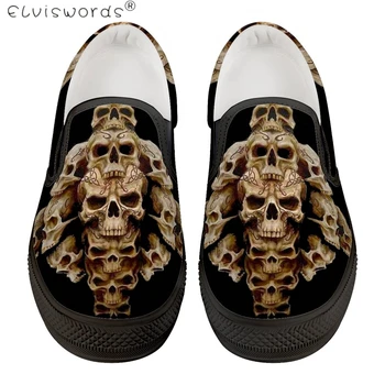 

ElVISWORDS Leisure Shoes Men Black Classical Loafers Cool Skull Design Spring Autumn Breathable Slip on Flats Male Lazy Shoes
