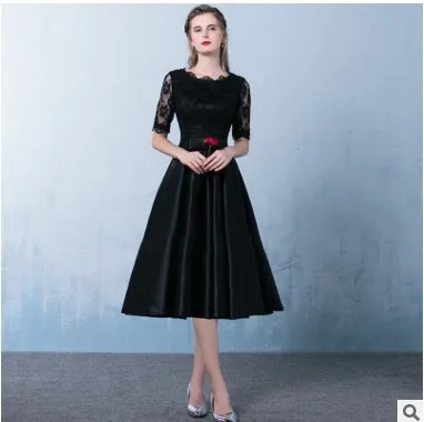 Medium Dress Black Сладкие воспоминания Половина рукава Кружева атласные платья подружки невесты цвета шампань темно синий красный черный платье подружки невесты Sw1997 - Цвет: Medium Dress Black