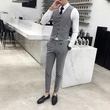 19 Весна и лето стиль Мужская одежда британский стиль жилет деловой мужской Костюм приталенный Молодежный жилет+ костюм брюки Оба комплекта