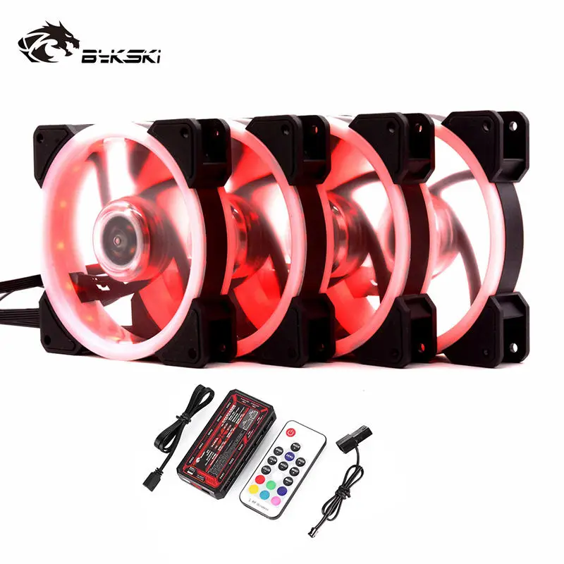 Bykski Adjust RGB Cooling Fan 120mm Pc Case Mute Fan Computer Radiator Cooler Cooling LED Light 12v Controller Quiet Heatsink - Цвет лезвия: 4 fan