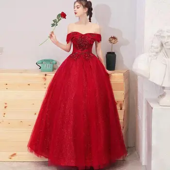 

Quinceanera Dress 2020 New Party Prom Formal Dress Off The Shoulder Floor-length Ball Gown Bling Bling Sequin Vintage Vestidos