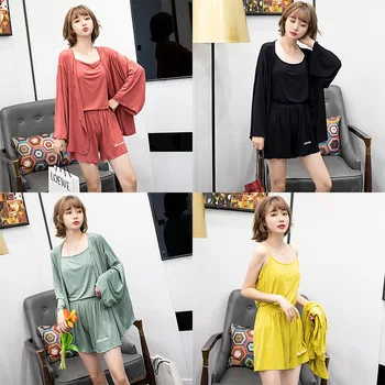 

Pajamas women Sleepwear set spring and summer Pijama Mujer sexy Lingerie Female satin Pyjama four-piece Pajama home clothes
