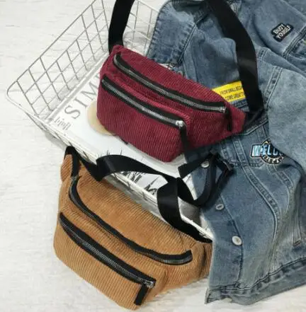 

Waist bag new brand fashion vintage wild corduroy pocket universal style ladies waist pack belly bags handbag unisex fanny pack