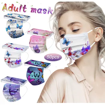 

50PCS Adult Butterfly Disposable Protection 3ply Breathable Face Mask маска для лица Masque Lavable Mascherine Lavabili
