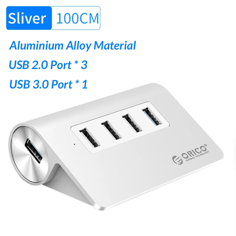 ORICO прозрачный usb-хаб мульти высокоскоростной USB3.0 2,0 сплиттер 4 порта OTG адаптер для чтения карт для настольных ПК Аксессуары для ноутбуков - Цвет: 4 Port Sliver 100 CM