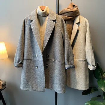 

2020 Spring Women Faux Woolen Coat Warm Long Sleeve Turn-down Collar Outwear Jacket Ladies Thick Winter Casual Elegant Overcoat