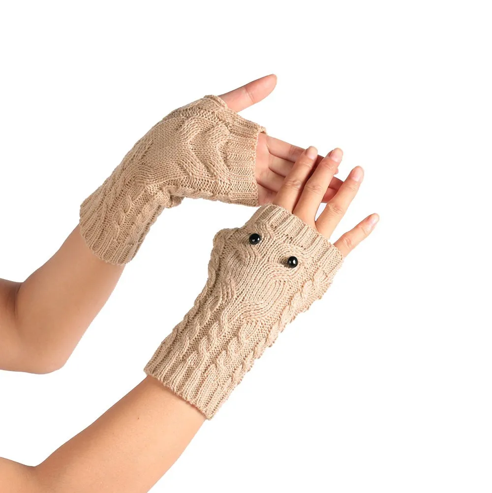 Unisex Winter Gloves Solid Owl Knitted Long Fingerless Gloves Soft Button Warm Gloves Mittens guantes invierno luvas de inverno