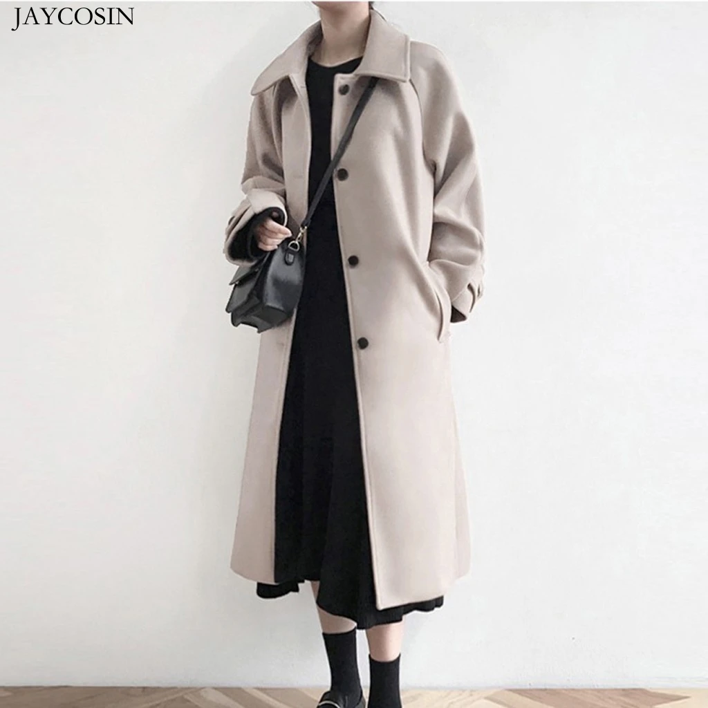 JAYCOSIN шерстяное пальто X-Long женское офисное однотонное зимнее офисное повседневное шерстяное пальто с длинным рукавом и пуговицами